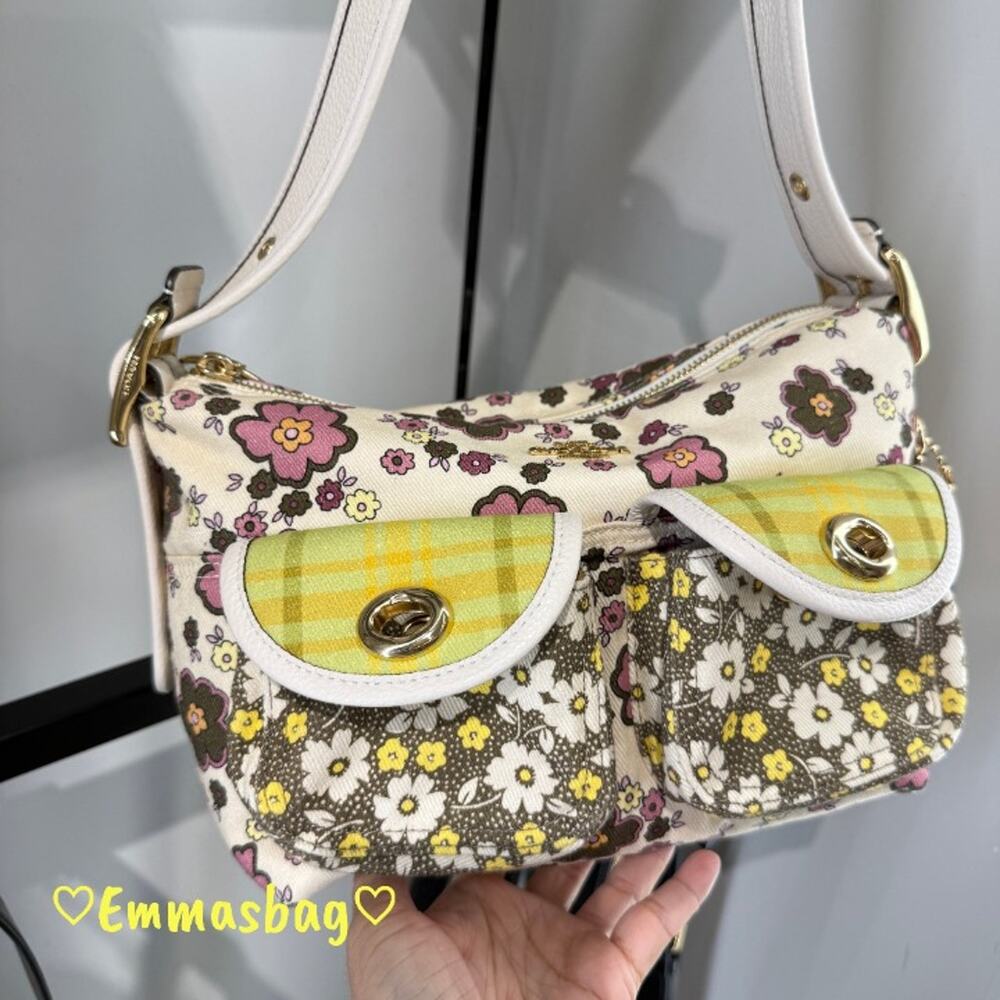 Coach Cargo Shoulder Bag With Floral Print CDW55 Chalk/Daisy - Picture 7 of 15